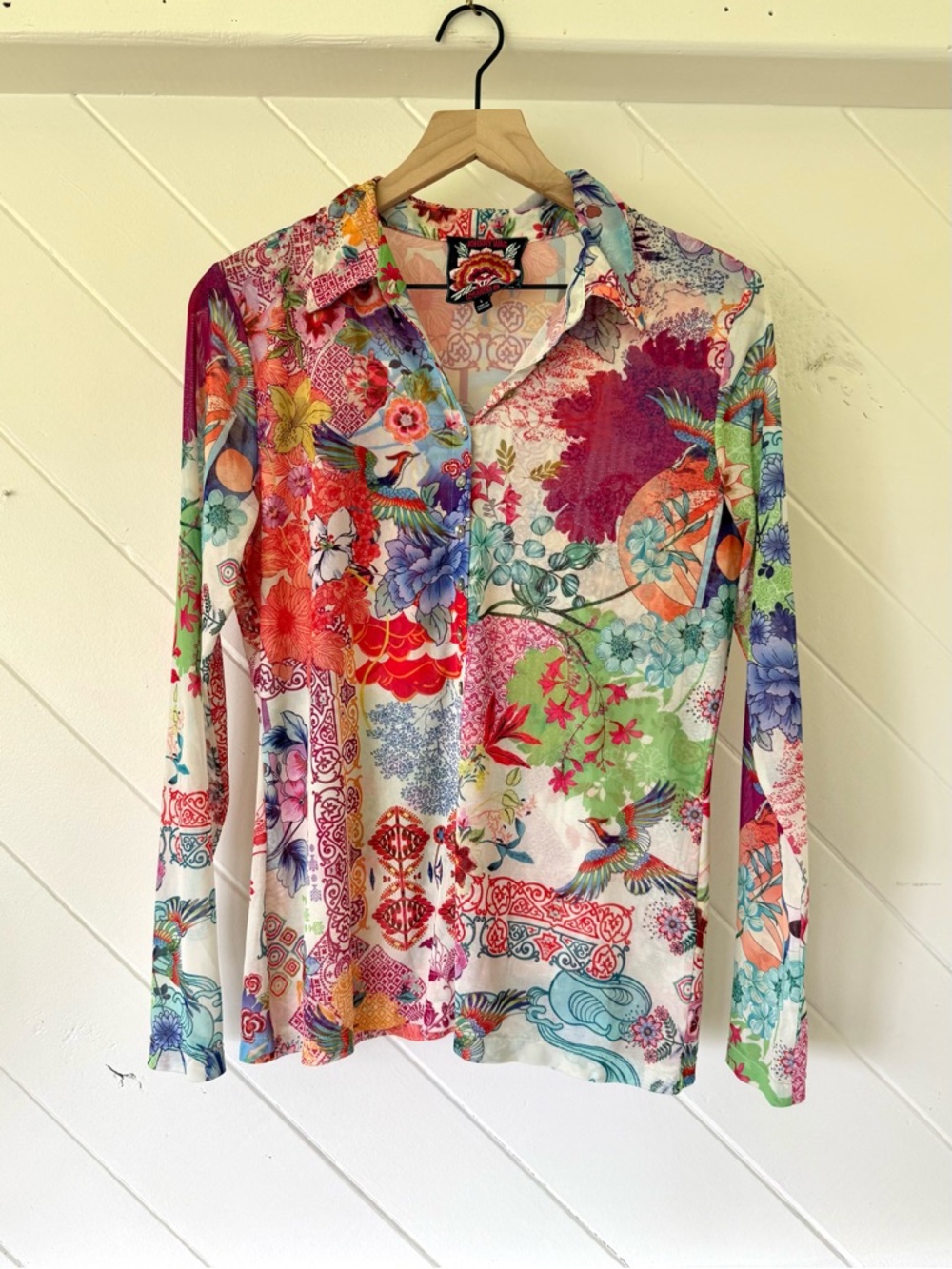 Johnny Was button down mesh floral top
